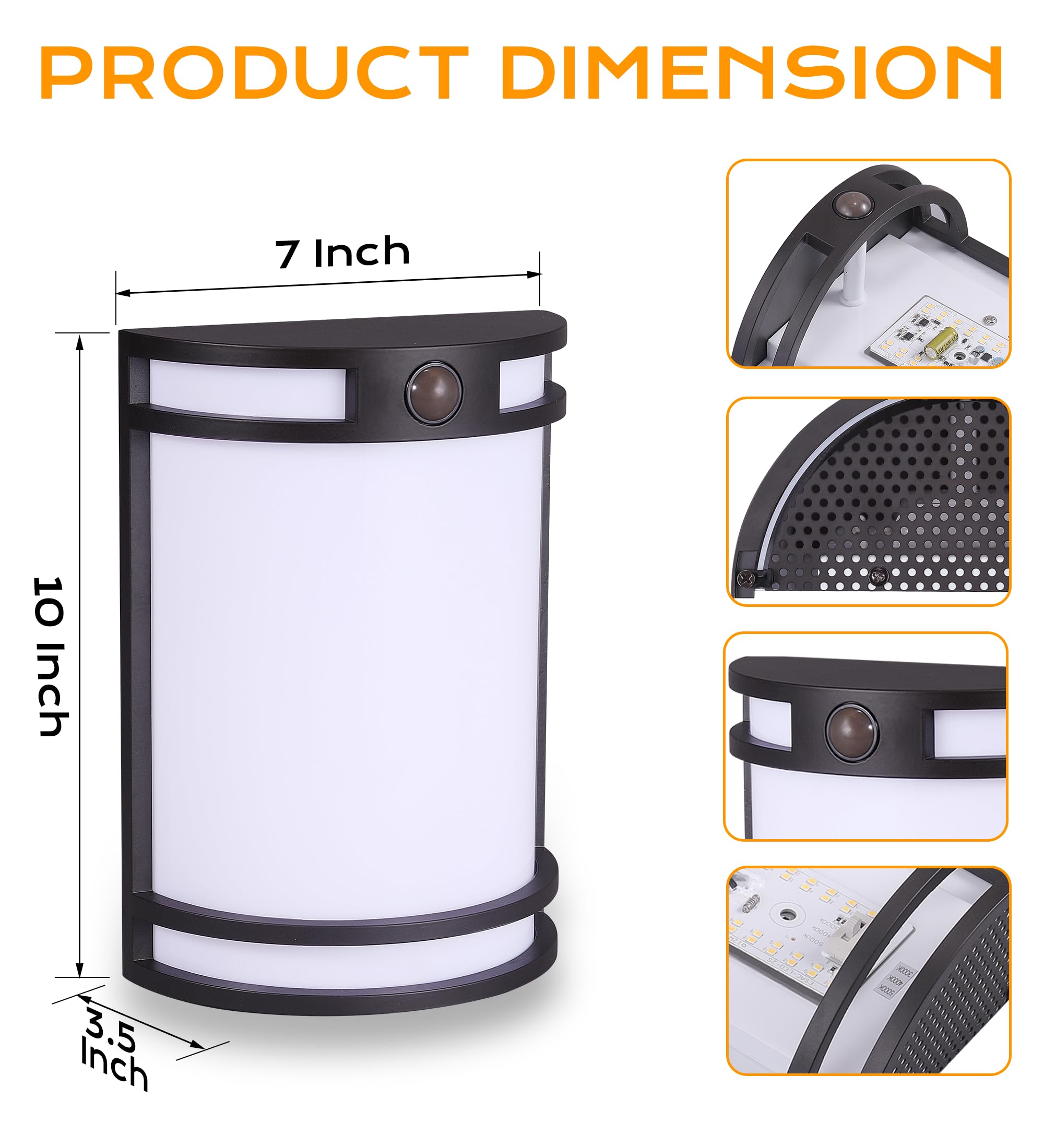 CLOUDY BAY 3 Color Indoor Outdoor Motion Sensor LED Wall Light,120V 15W 1000LM Wall Sconce,3000K/4000K/5000K Selectable,Wet Location,Oil Rubbed Bronze - Image 6