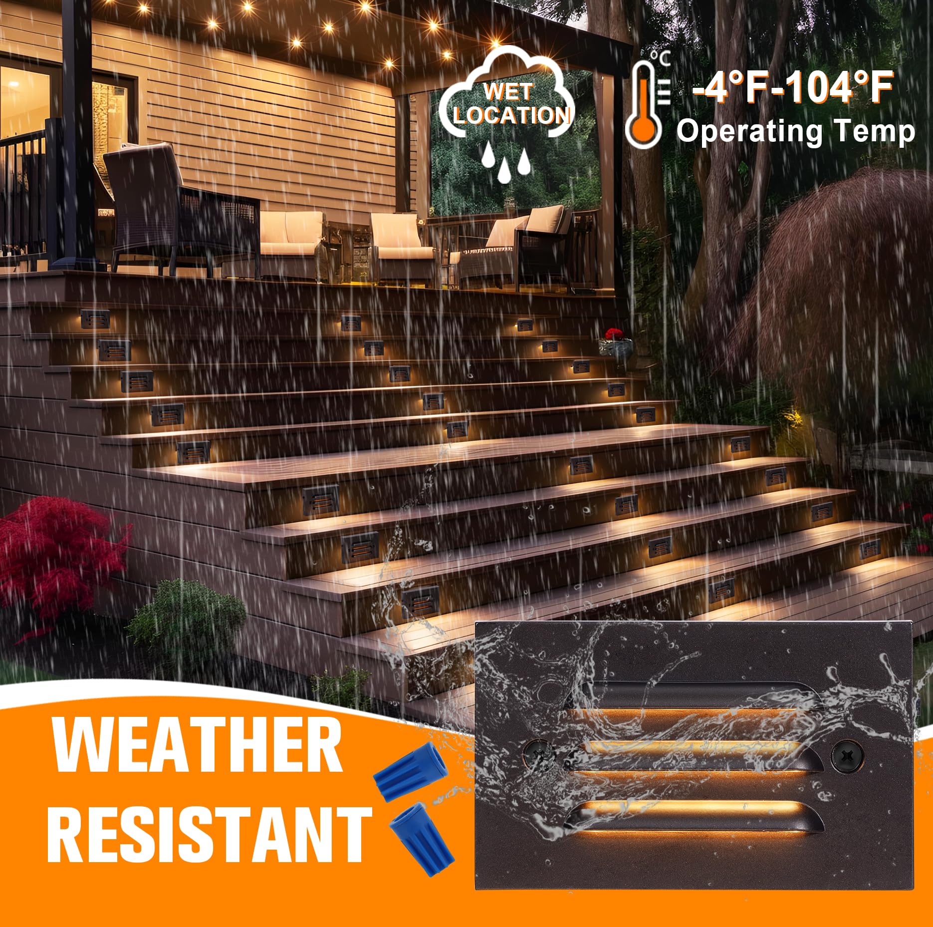 CLOUDY BAY 4 Inch 5CCT 12V 4W Low Voltage LED Step Light with Horizontal Louvered Faceplate for Steps Decks Stairs,Outdoor Stair Lights,Wet Locations,6 Pack,Oil Rubbed Bronze - Image 6