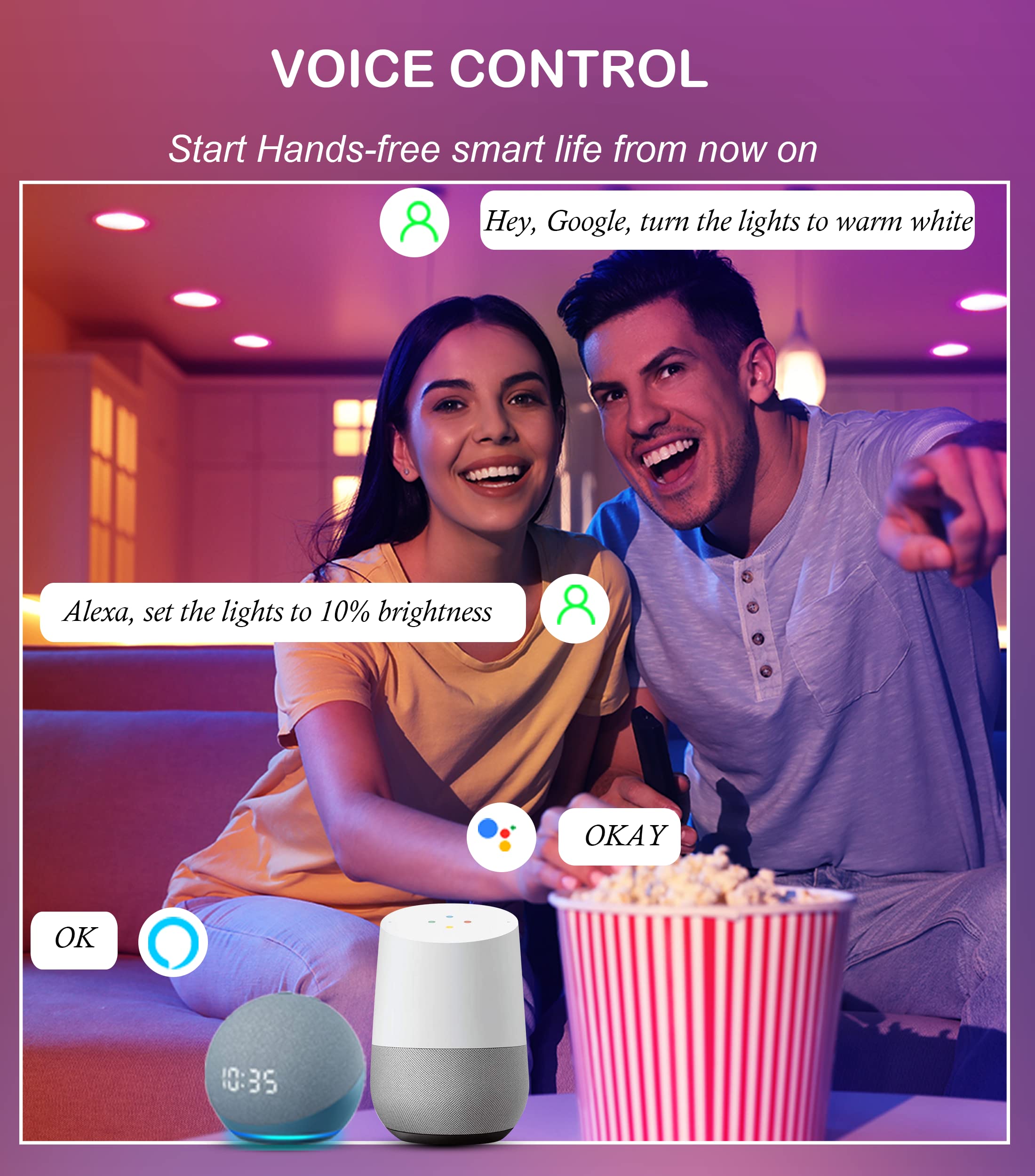 CLOUDY BAY 6inch Smart WiFi LED Recessed Lighting,RGBCW Color Changing, Compatible with Alexa and Google Home Assistant, No Hub Required,15W 2700K-6500K,CRI90+,1 Pack - Image 6